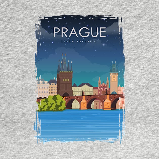 Prague Czech Republic Bridge Vintage Minimal Retro Travel Poster by jornvanhezik